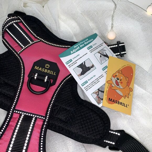MASBRILL Pink Reflective Dog Harness No Pull With Handle, Breathable Padded XL - Picture 11 of 11